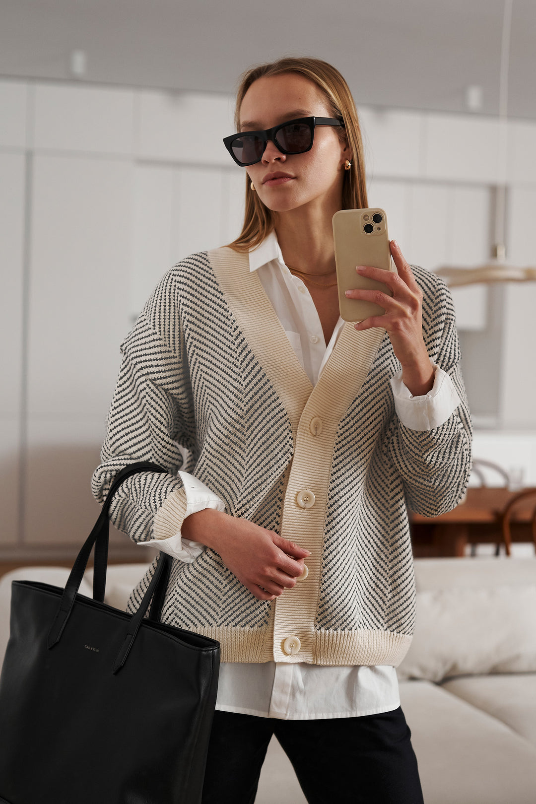 Knitted herringbone cardigan