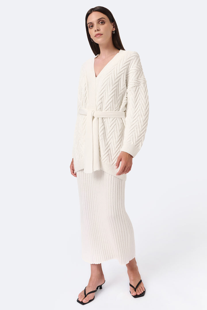 Knitted long herringbone line cardigan