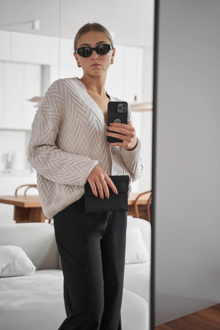 Knitted herringbone line cardigan