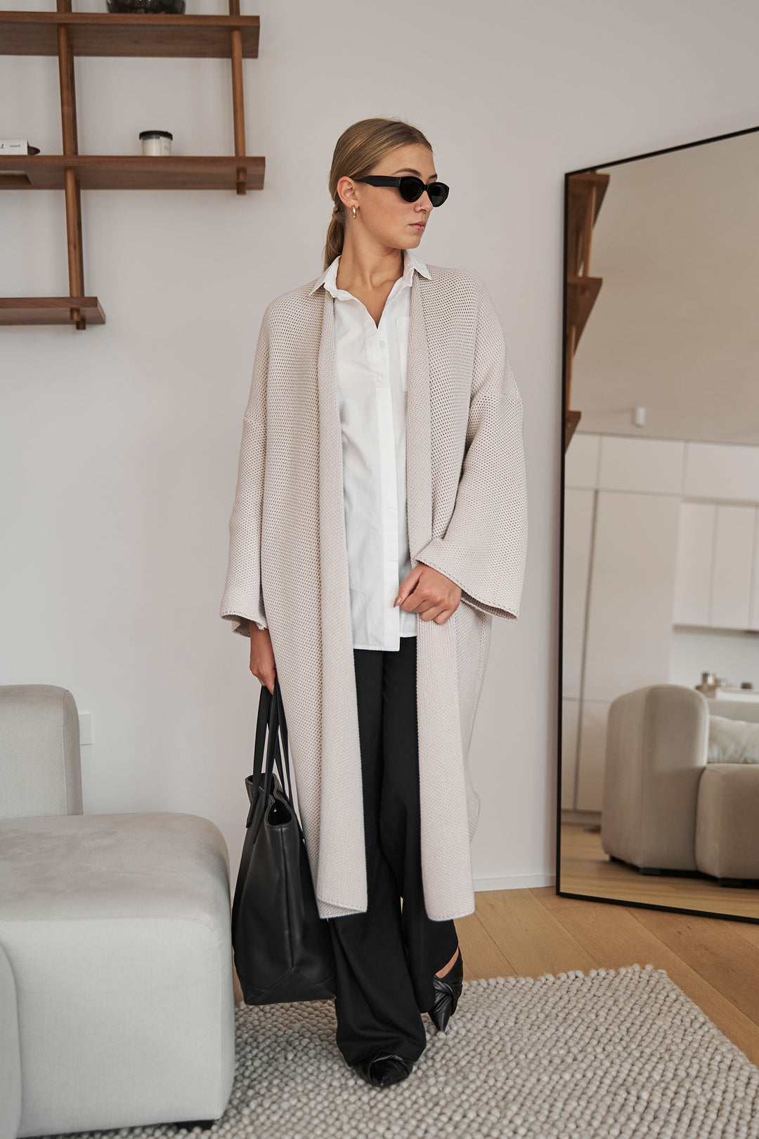 Knitted pinpoint cardigan coat