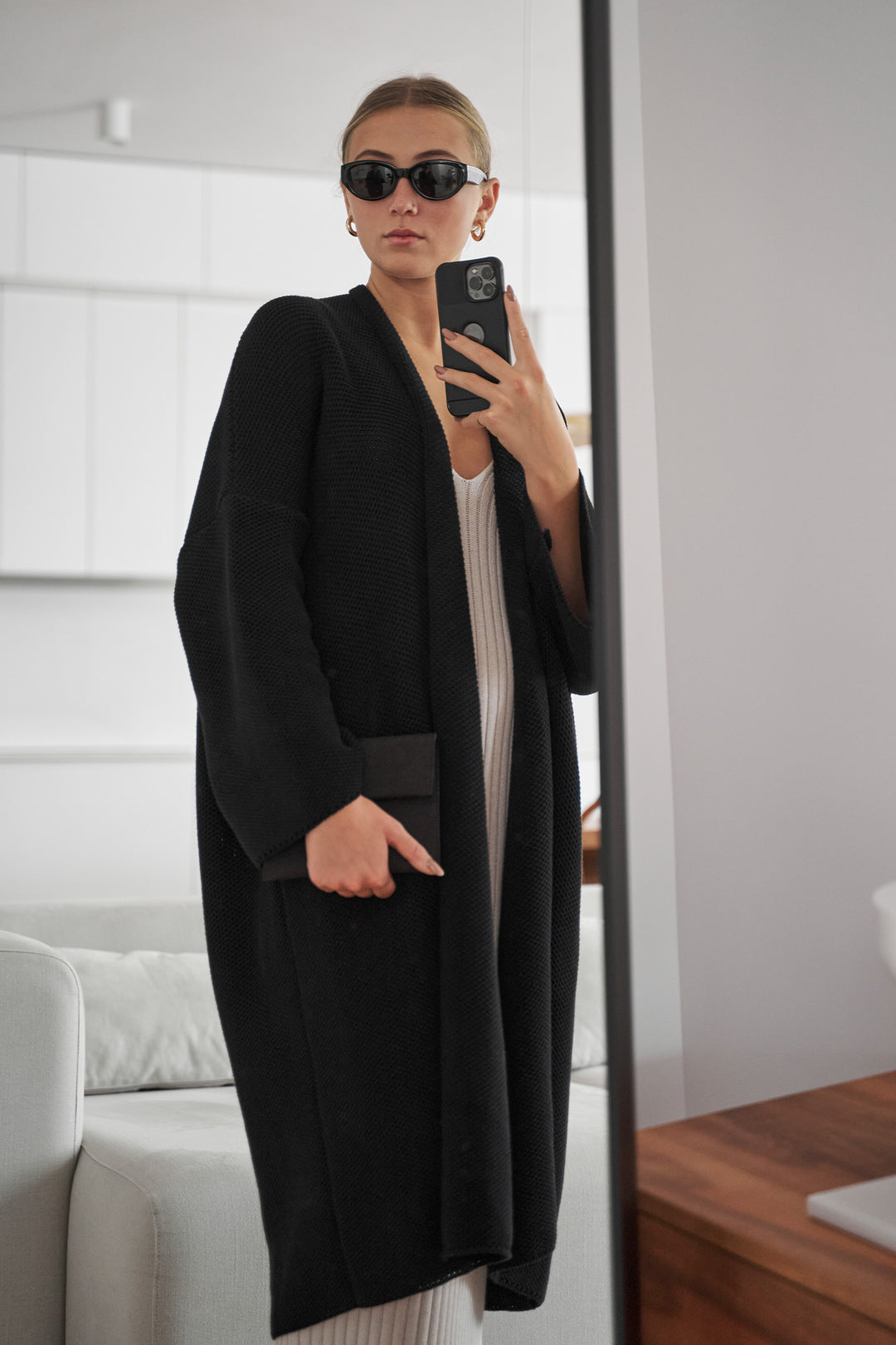 Knitted pinpoint cardigan coat