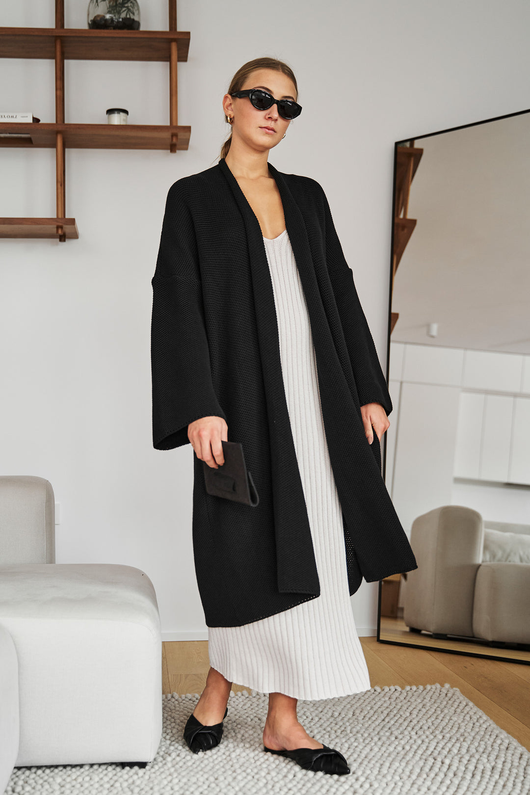 Knitted pinpoint cardigan coat