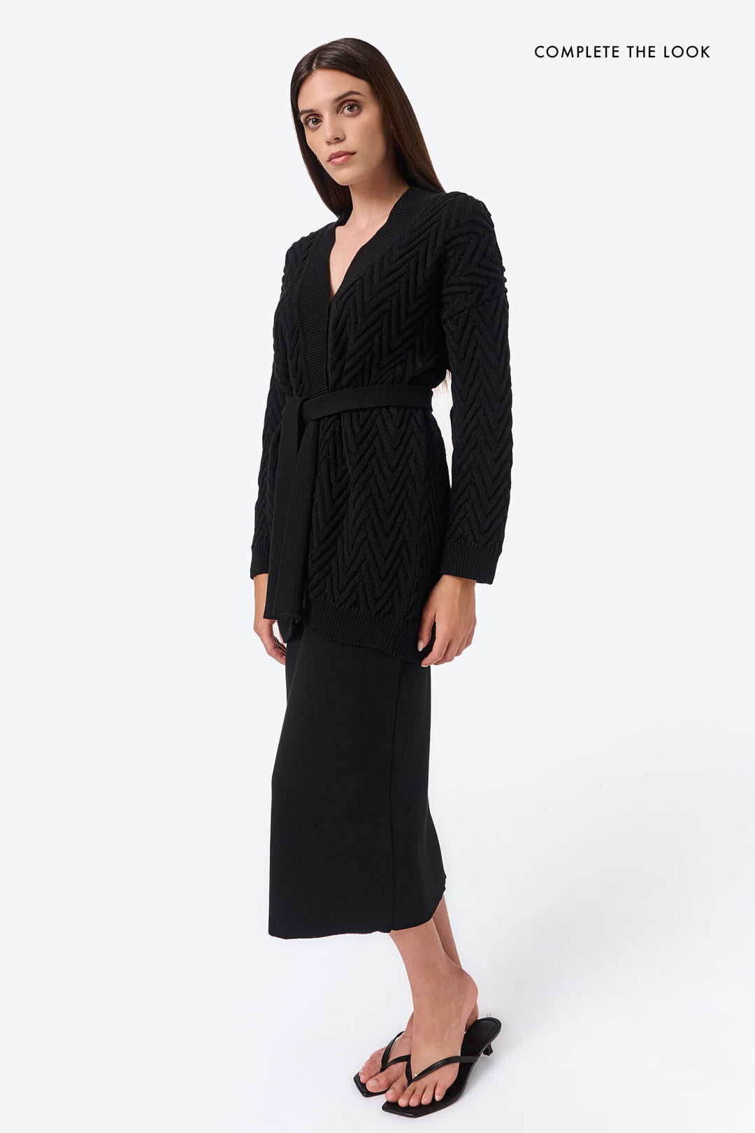 Knitted long herringbone line cardigan