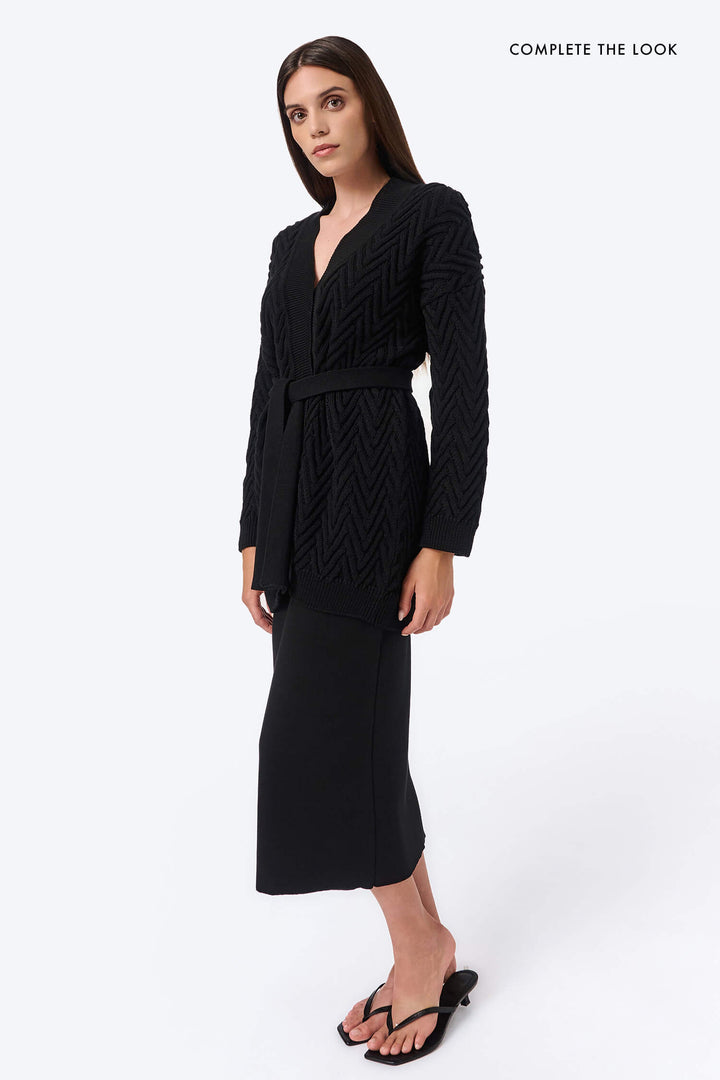 Knitted long herringbone line cardigan