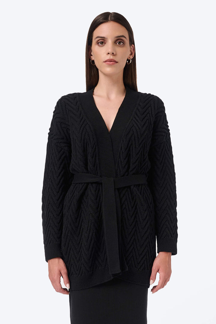 Knitted long herringbone line cardigan