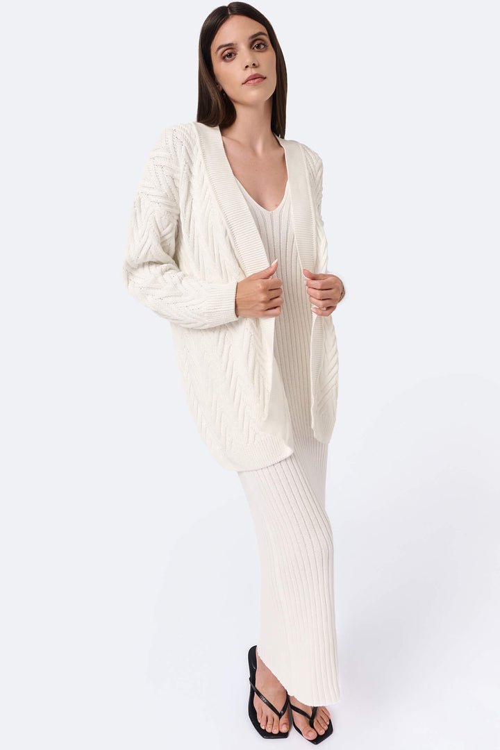 Knitted long herringbone line cardigan