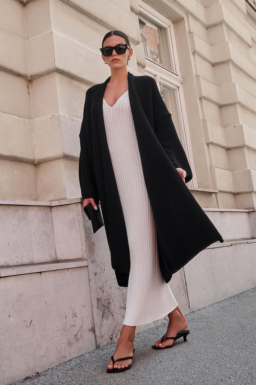 Knitted pinpoint cardigan coat