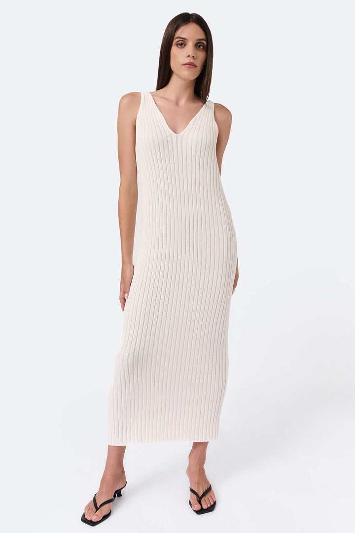 Knitted ribbed V-neck dress