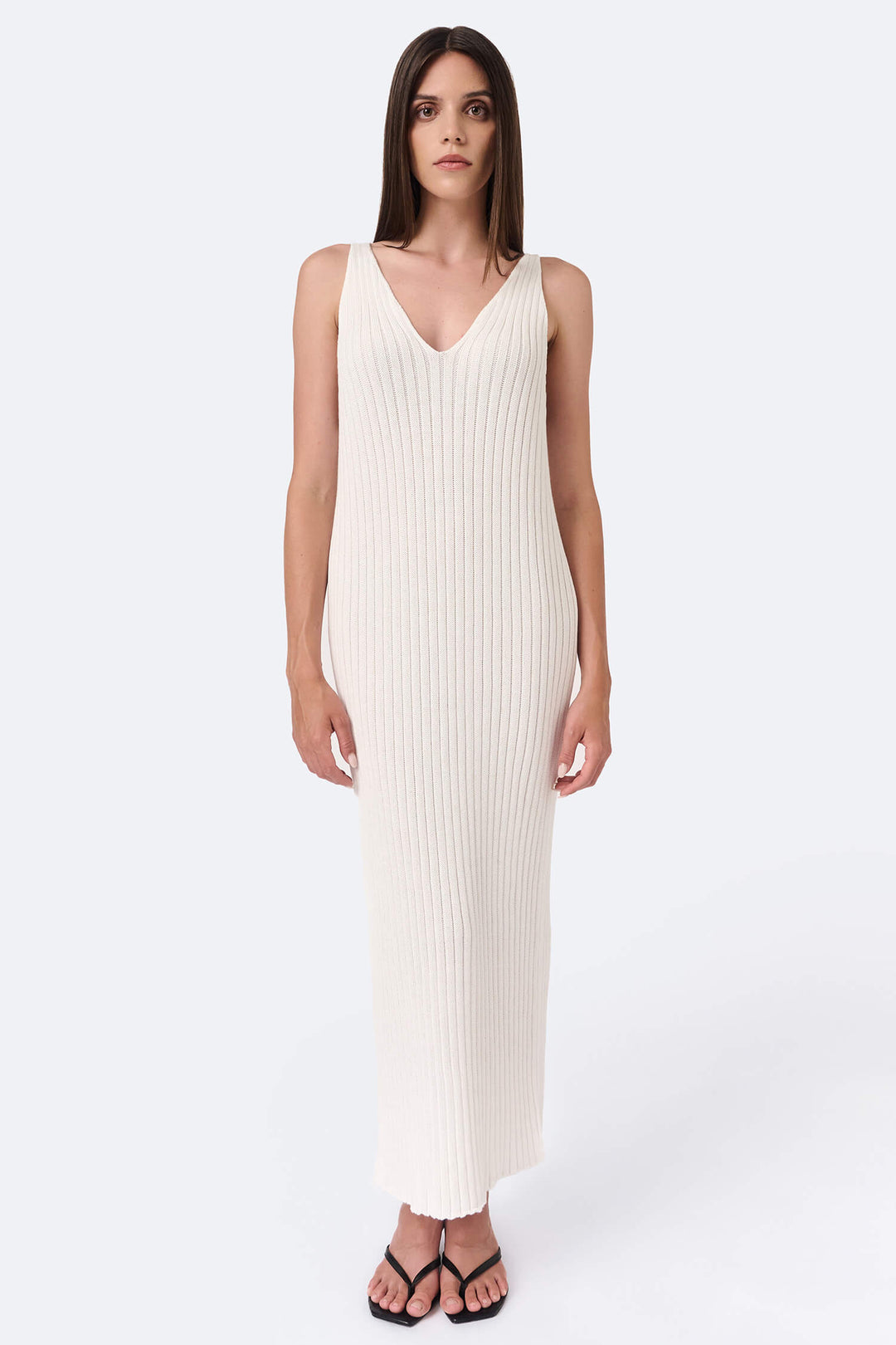 Knitted ribbed V-neck dress