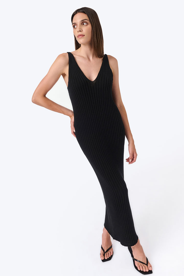 Knitted ribbed V-neck dress