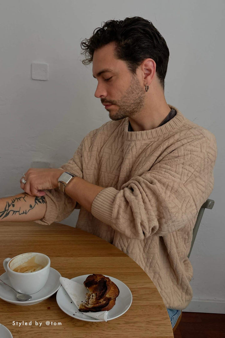 Oversized chunky knit triangle pullover made from organic cotton