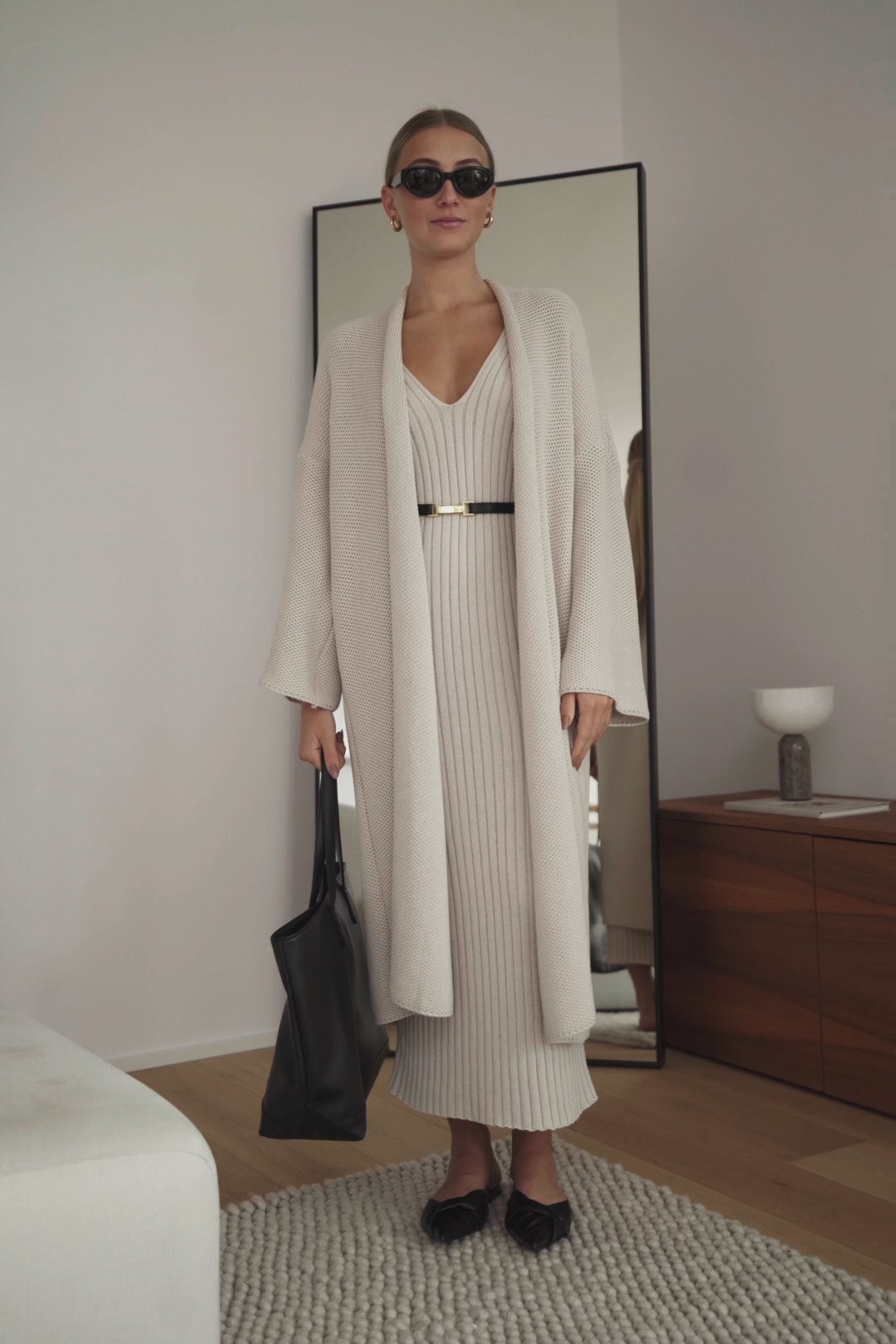 Knitted pinpoint cardigan coat